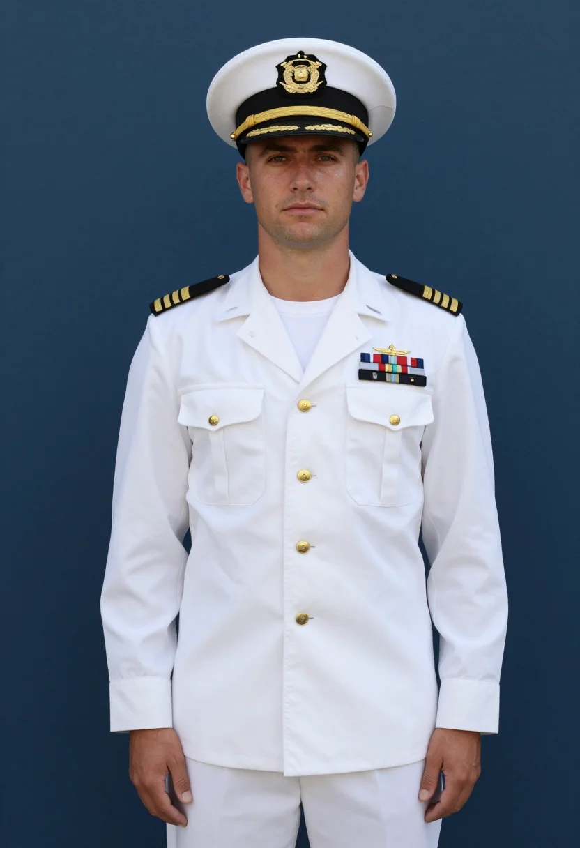 AI navy summer whites sample — portrait of a man, chest-up portrait of an American man in h