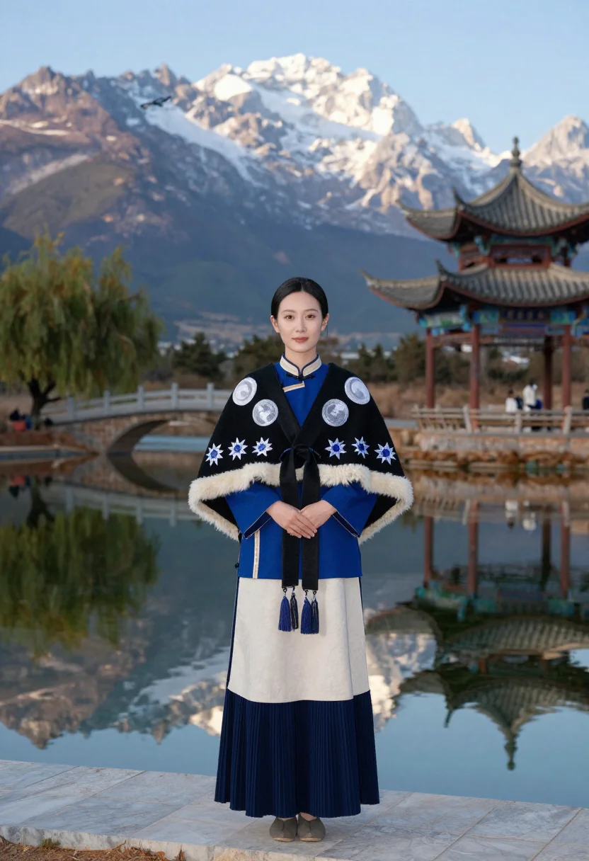 AI naxi cape sample — portrait of a woman, full-length portrait of a Naxi woman in