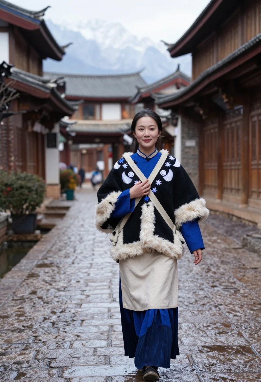 AI naxi cape sample — portrait of a woman, three-quarter-length portrait of a Naxi