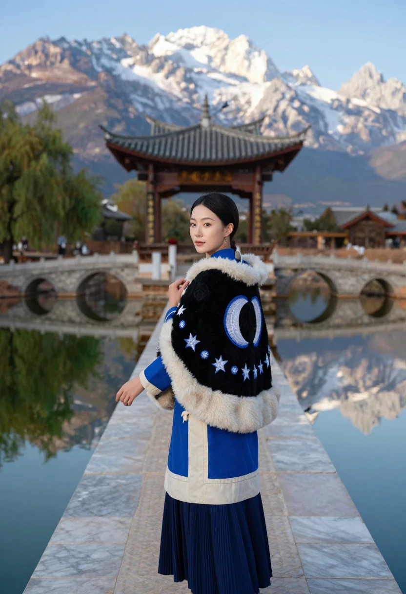 AI naxi cape sample — portrait of a woman, three-quarter-length portrait of a Naxi