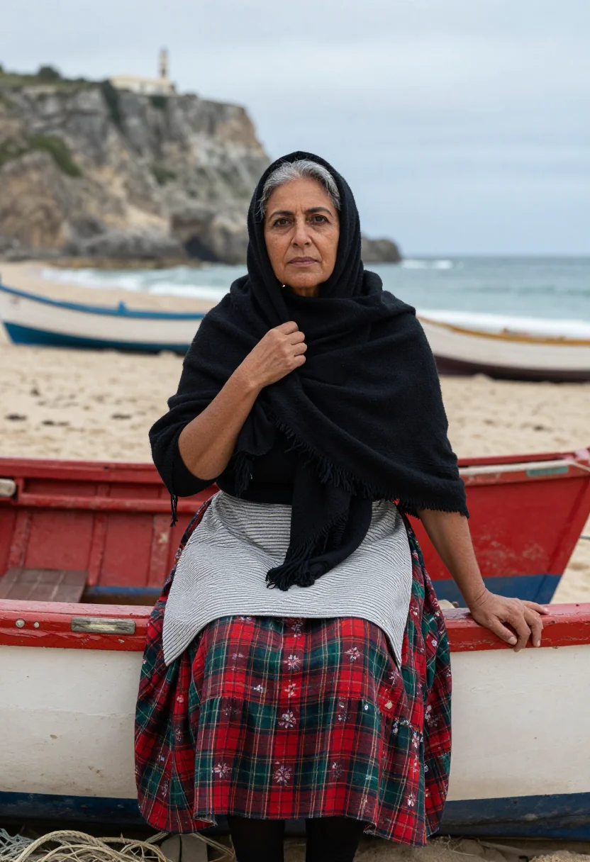 AI nazare fisherwoman sample — portrait of a woman, chest-up portrait of a Portuguese woman
