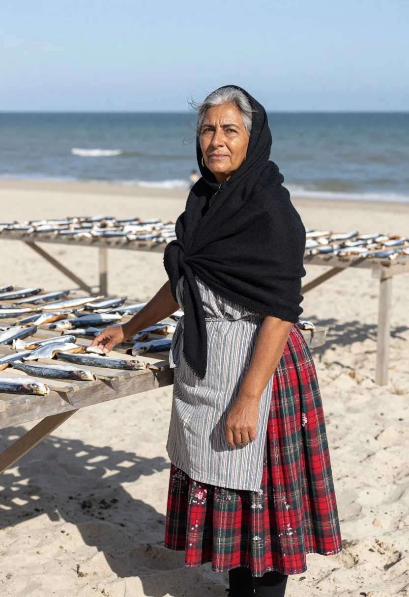 AI nazare fisherwoman sample — portrait of a woman, half-length portrait of a Portuguese wo