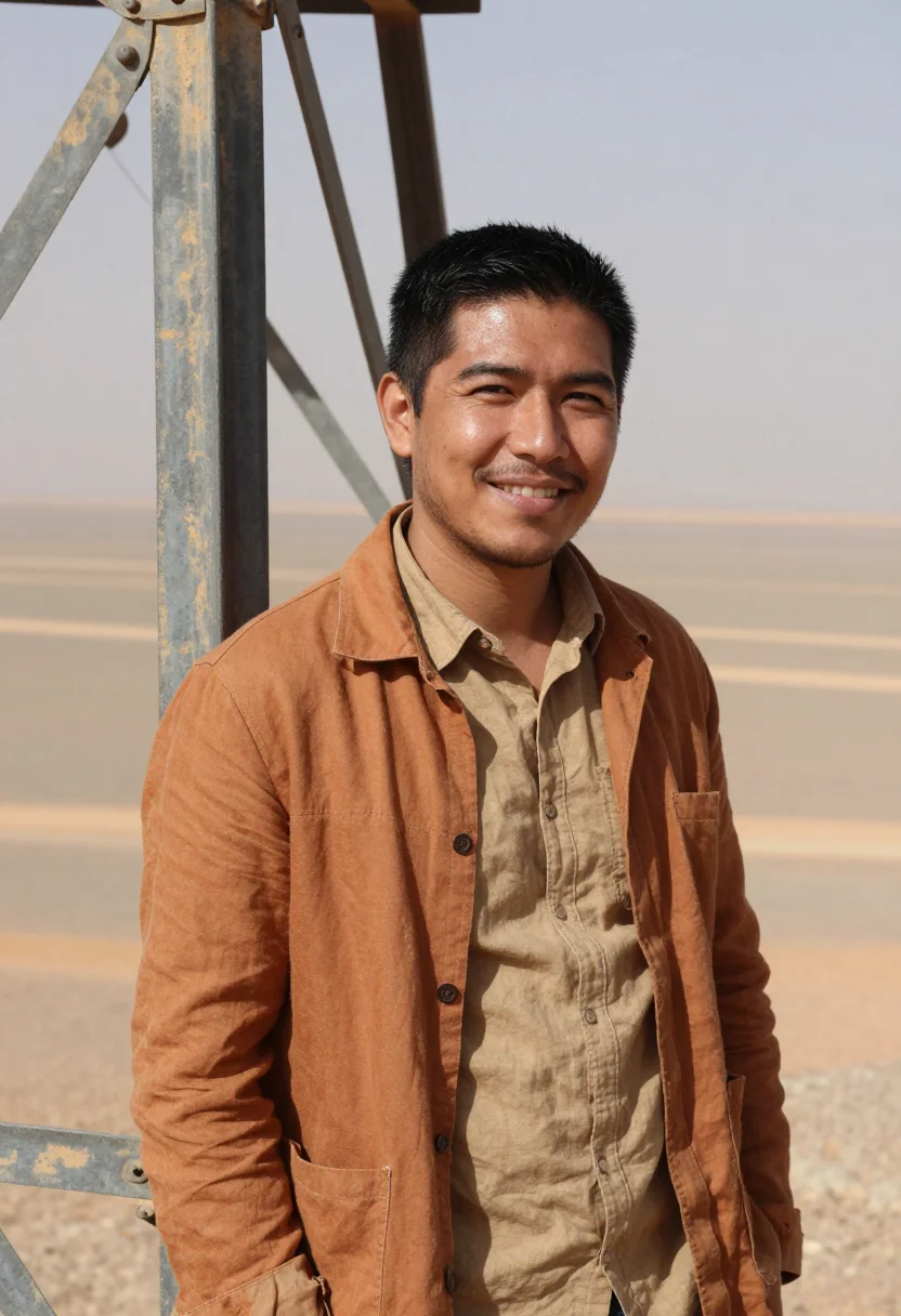 AI nazca archaeologist desert lines ochre sample — portrait of a man, an archaeologist in his early forties of