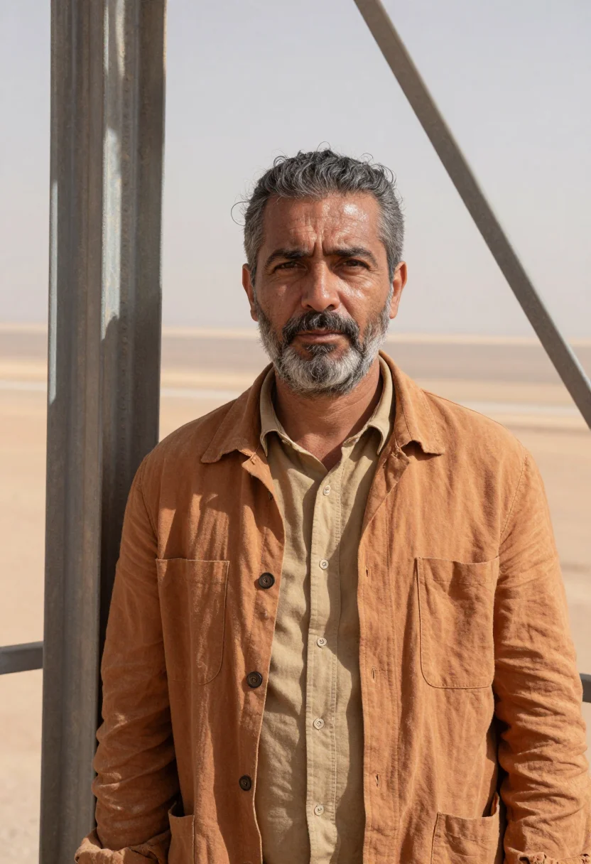 AI nazca archaeologist desert lines ochre sample — portrait of a man, an archaeologist in his fifties of Italia
