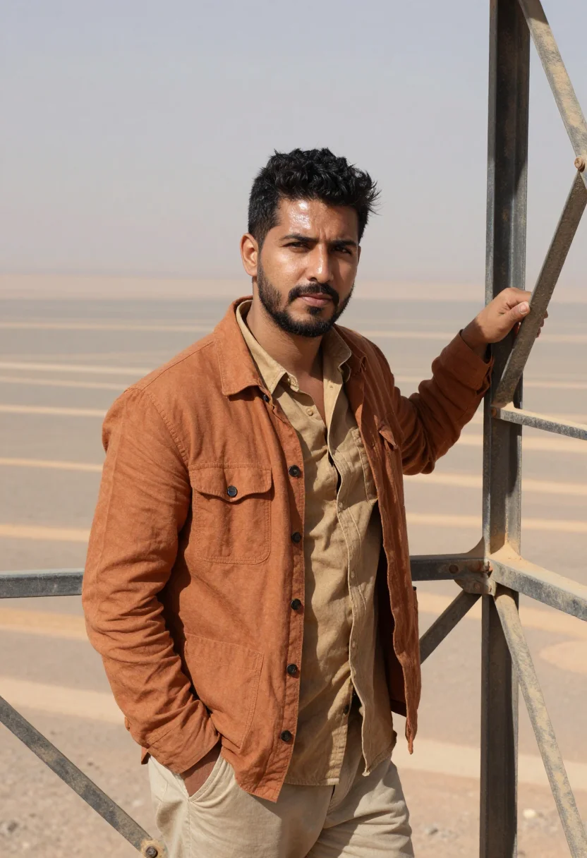AI nazca archaeologist desert lines ochre sample — portrait of a man, an archaeologist in his early thirties of