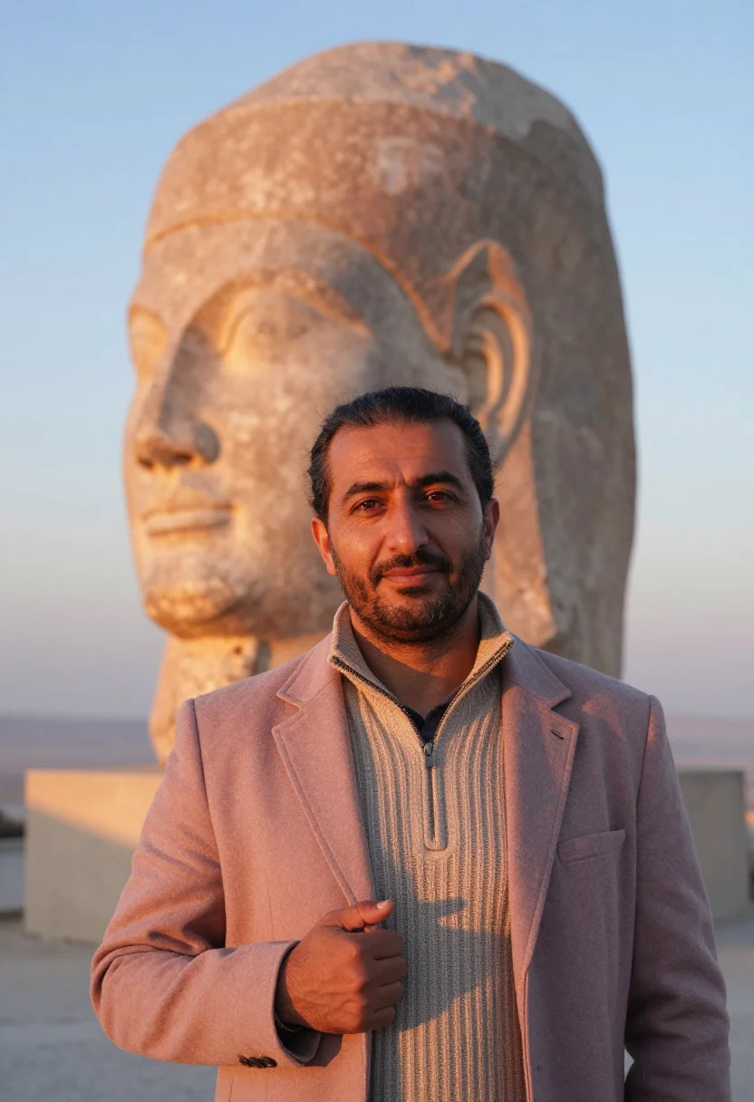 AI nemrut archaeologist stone heads dawn sample — portrait of a man, an archaeologist in his forties of Turkis