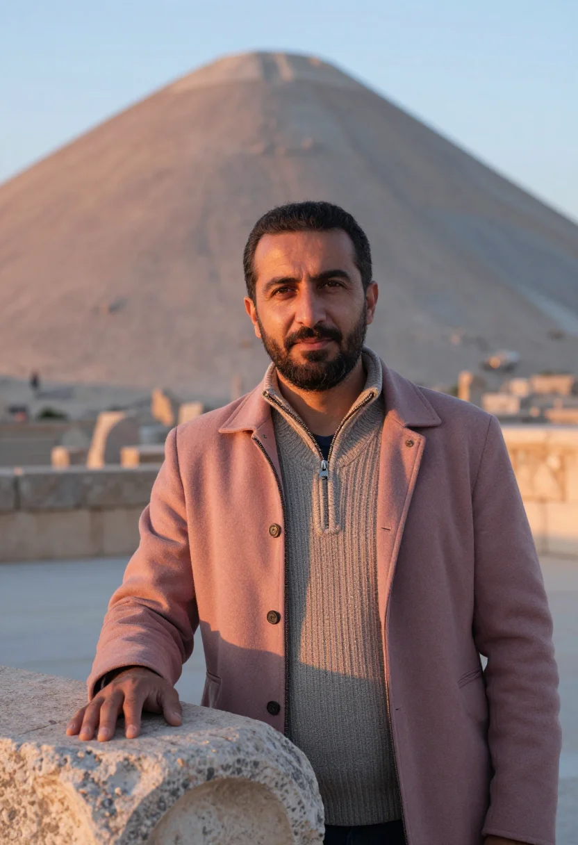 AI nemrut archaeologist stone heads dawn sample — portrait of a man, an archaeologist in his forties of Turkis