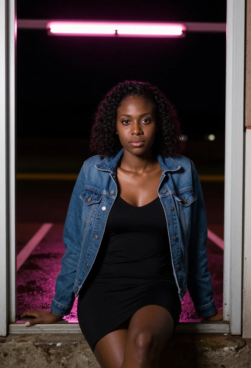 AI neon sign sample — portrait of a woman, close chest-up portrait of a Black woma