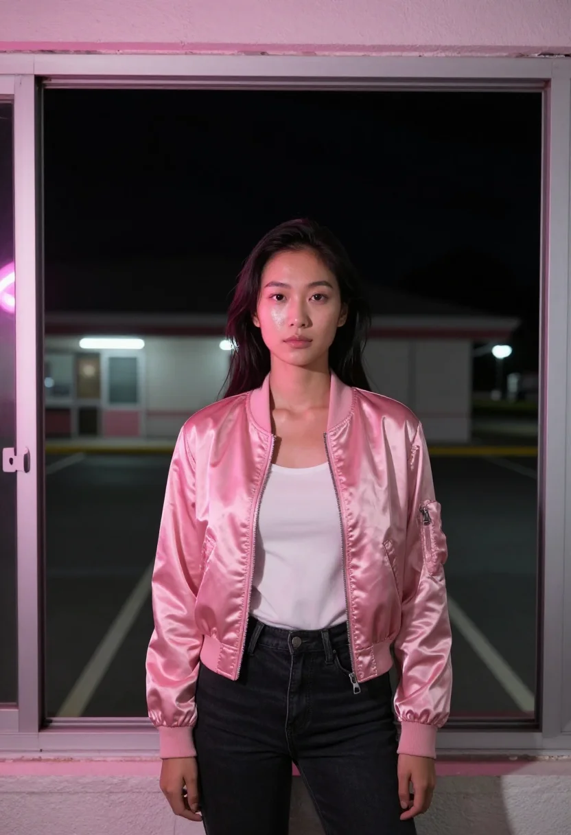 AI neon sign sample — portrait of a woman, wide full-length portrait of an East-As