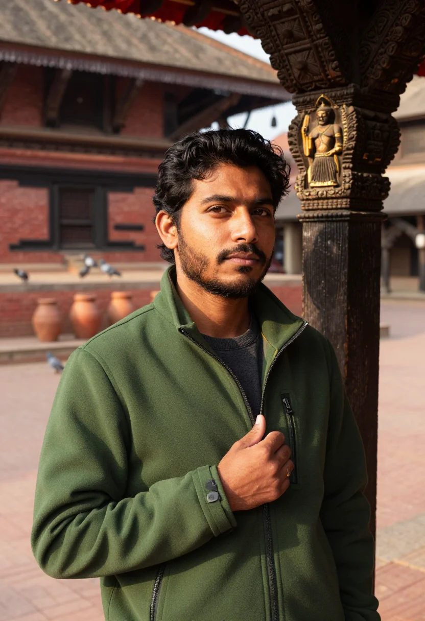 AI nepal sample — head-and-shoulders portrait of a Latino man with olive-brown
