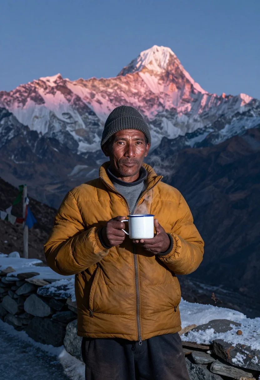 AI nepal sample — three-quarter-length portrait of a Sherpa Nepali man with we