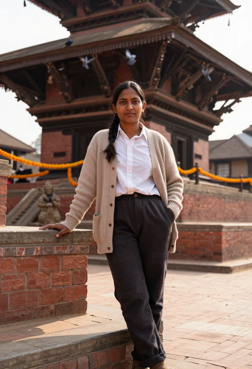 AI nepal sample — three-quarter-length portrait of a Newar Nepali woman with m