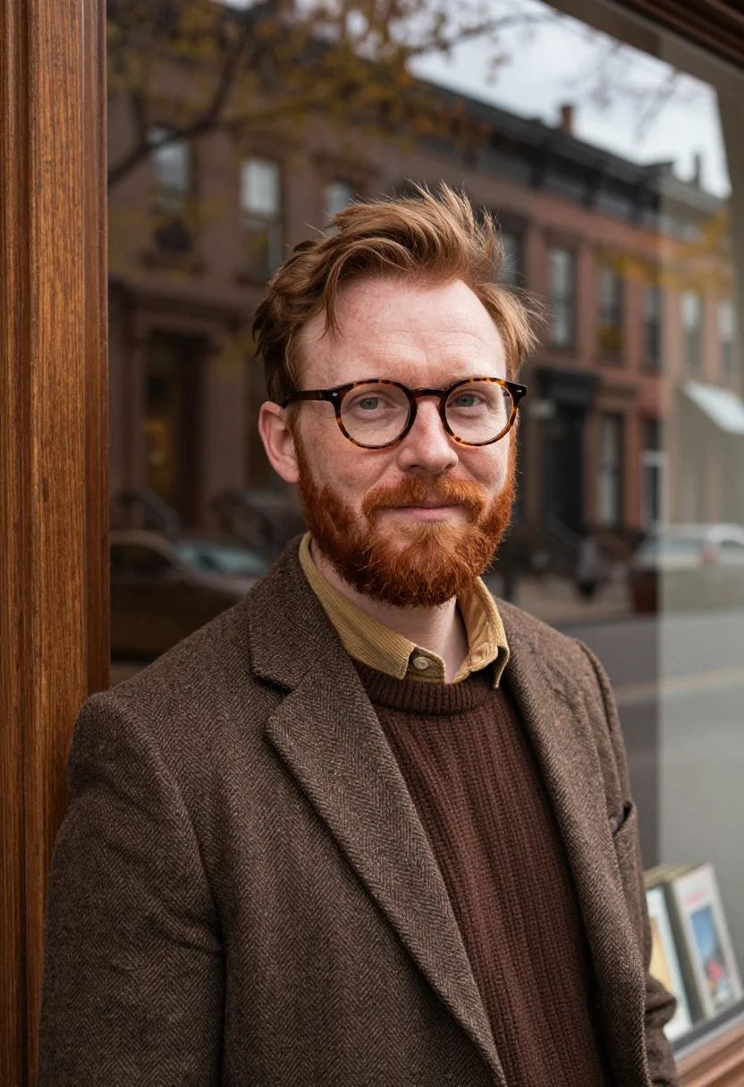 AI new yorker festival writer tweed sample — portrait of a man, chest-up portrait of an Irish-American ma