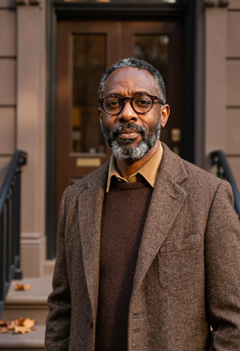 AI new yorker festival writer tweed sample — portrait of a man, chest-up portrait of a Black American man