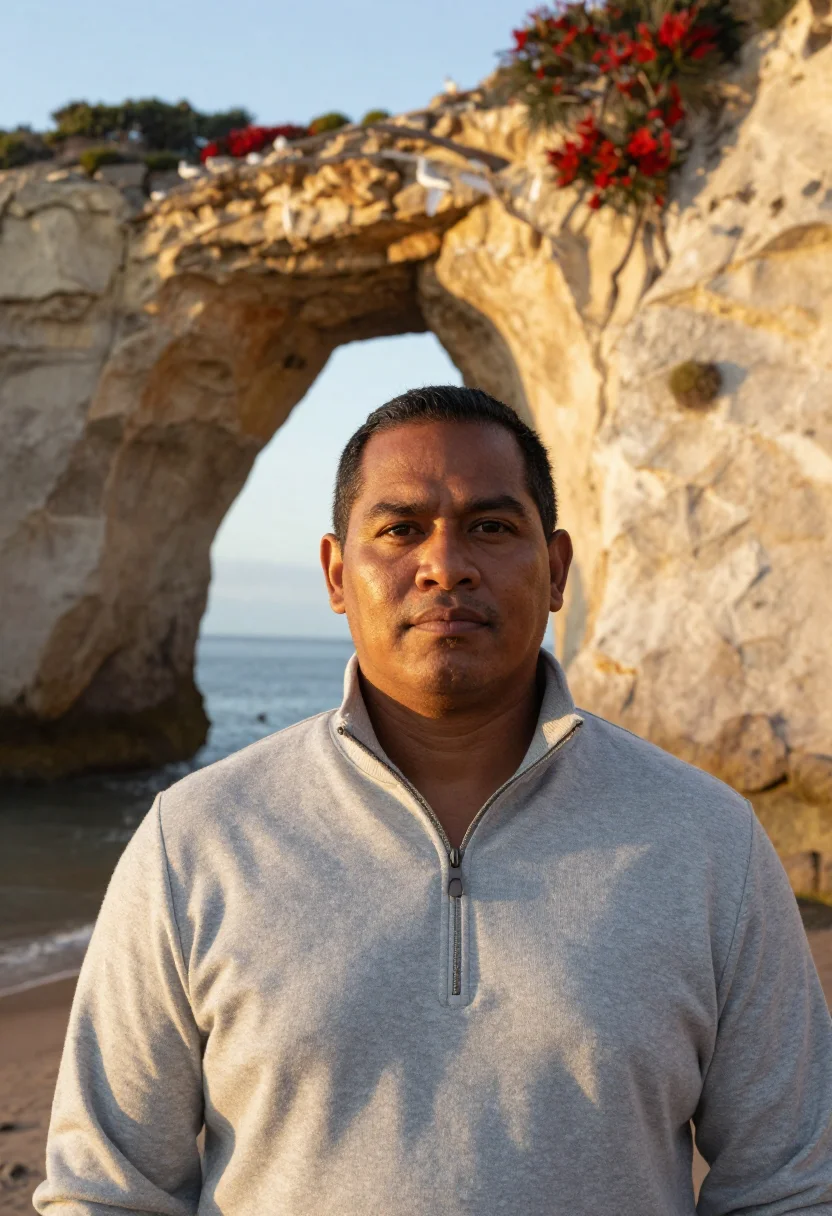 AI new zealand sample — head-and-shoulders portrait of a Samoan man with deep bronze