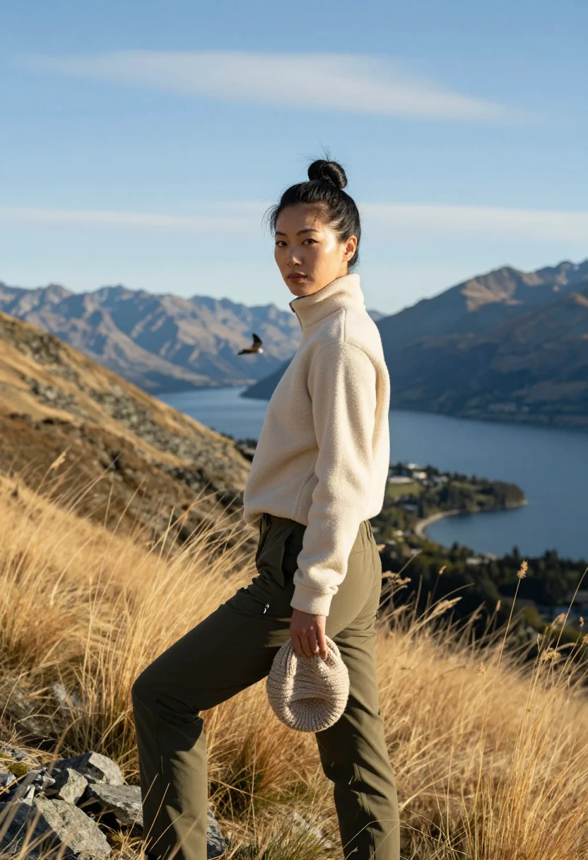 AI new zealand sample — three-quarter-length portrait of an East-Asian woman with pa