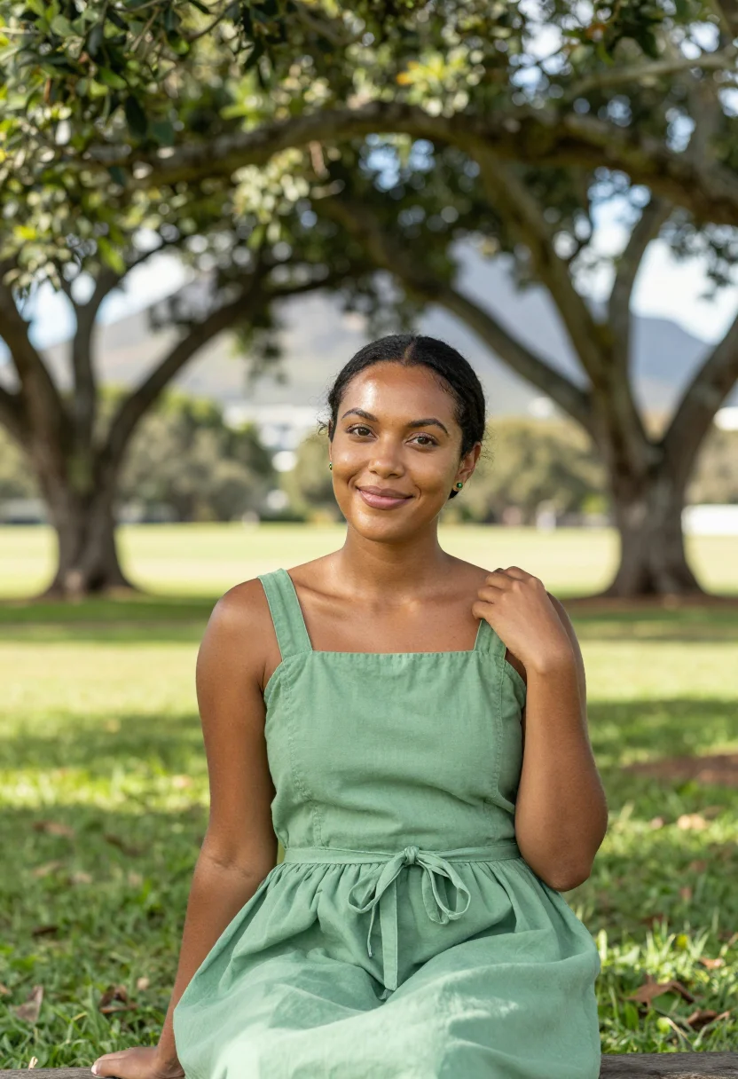 AI newlands cape town table mountain green sample — portrait of a woman, a spectator in her early thirties of Ca