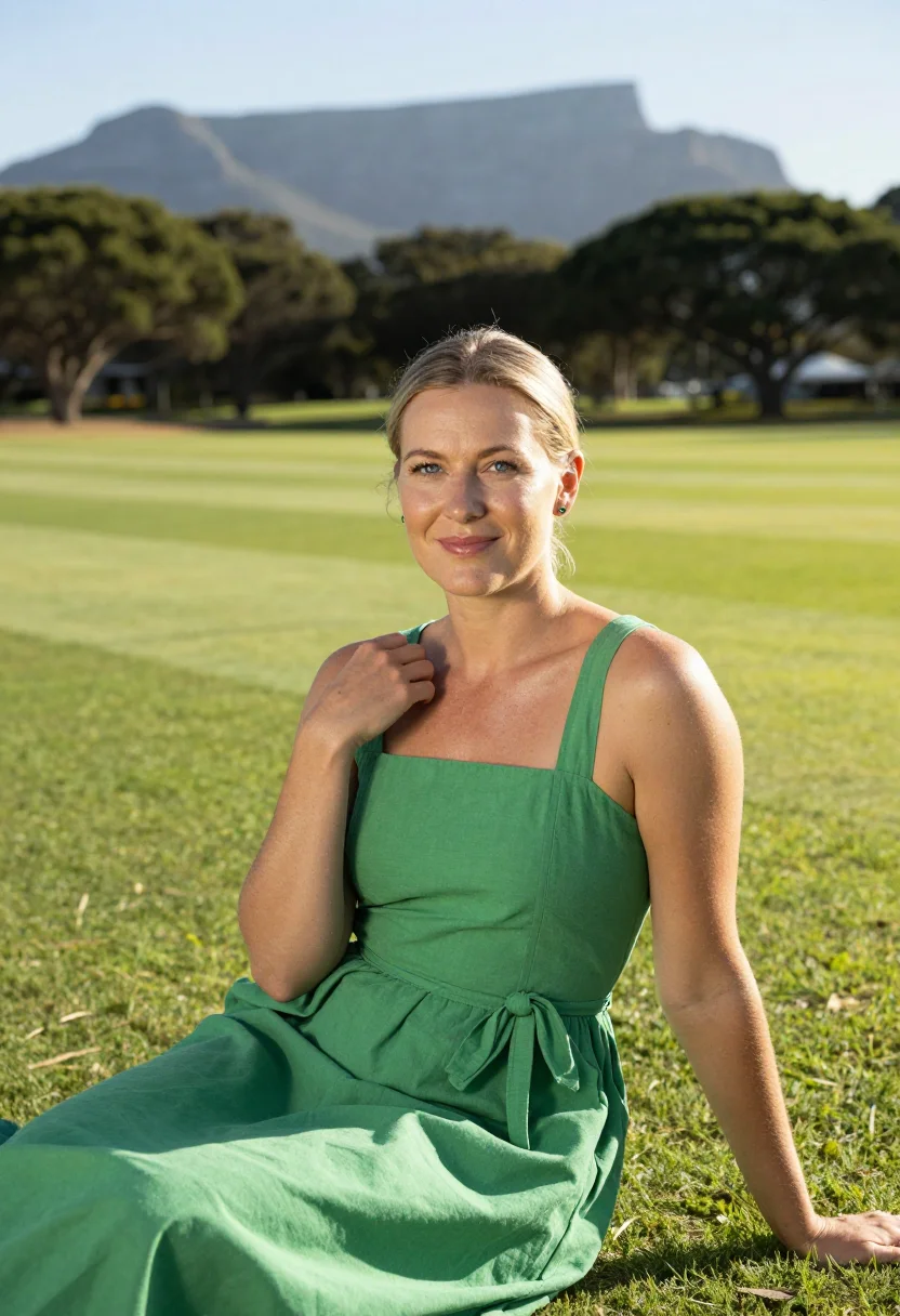 AI newlands cape town table mountain green sample — portrait of a woman, a spectator in her early forties of Dut