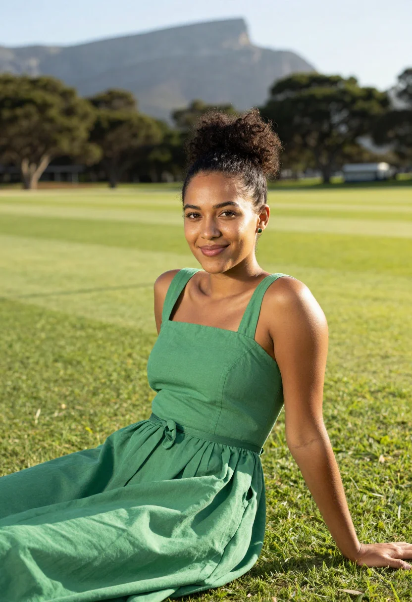 AI newlands cape town table mountain green sample — portrait of a woman, a spectator in her mid-twenties of Cape