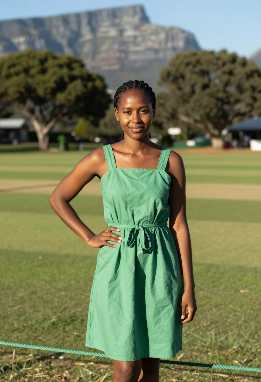 AI newlands cape town table mountain green sample — portrait of a woman, a spectator in her late twenties of Zul