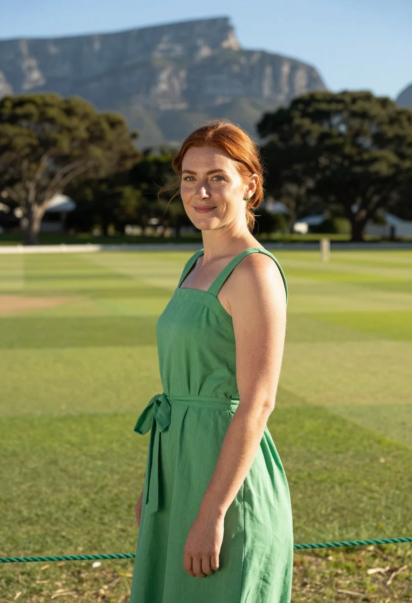 AI newlands cape town table mountain green sample — portrait of a woman, a spectator in her late thirties of Sco