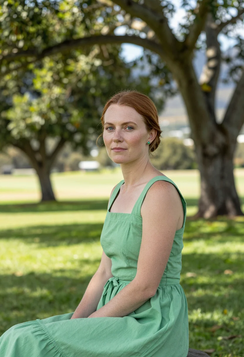 AI newlands cape town table mountain green sample — portrait of a woman, a spectator in her mid-thirties of Engl
