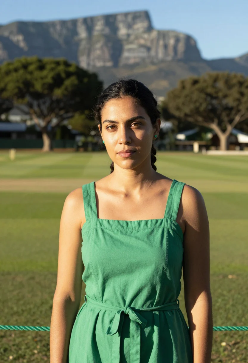 AI newlands cape town table mountain green sample — portrait of a woman, a spectator in her early thirties of Po
