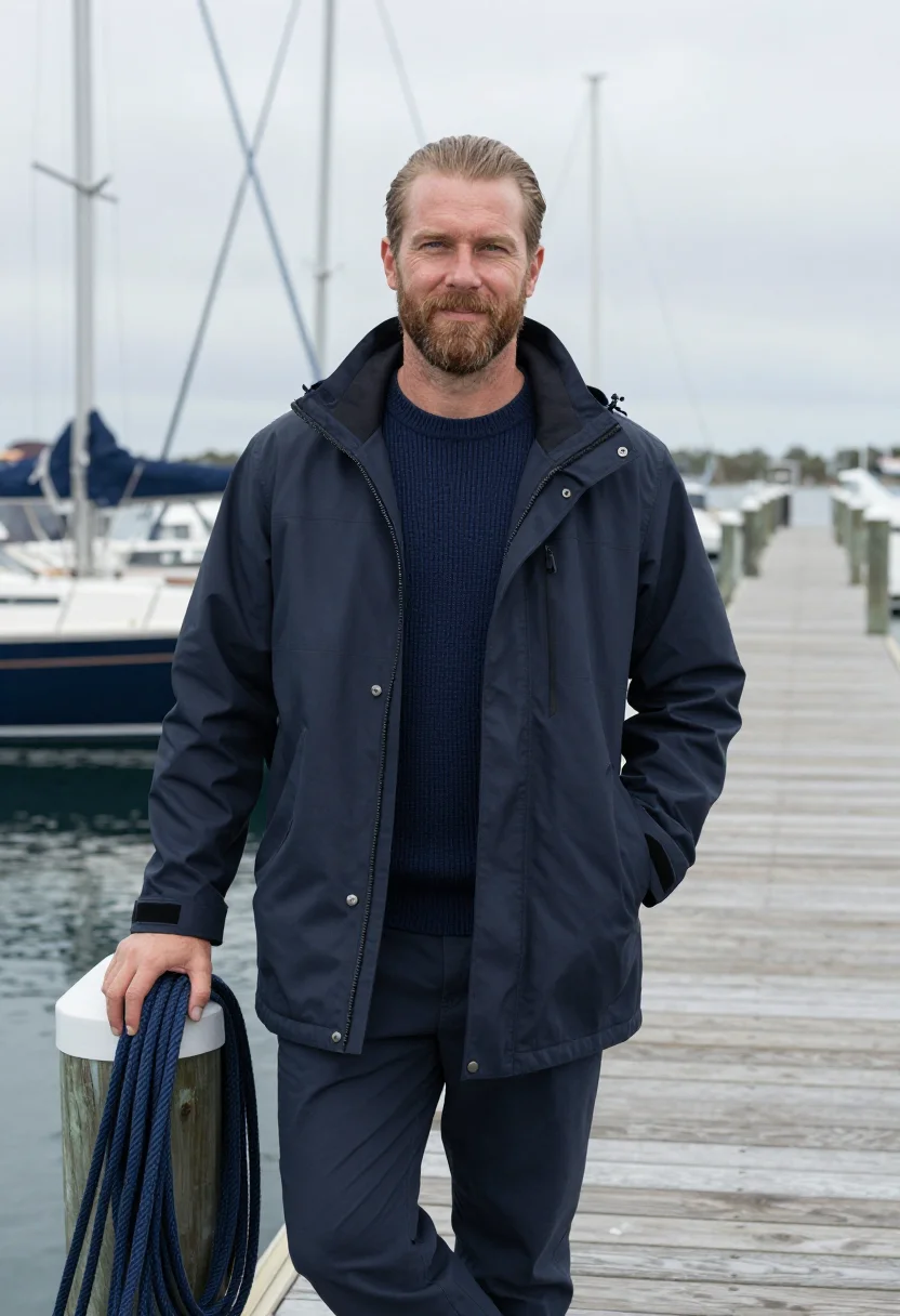 AI newport skipper navy sample — portrait of a man, of Western-European descent, in his early