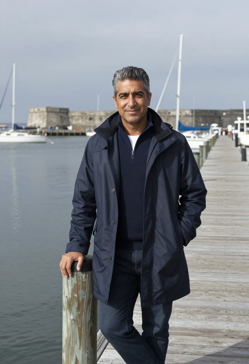 AI newport skipper navy sample — portrait of a man, Italian-American, in his early fifties, w