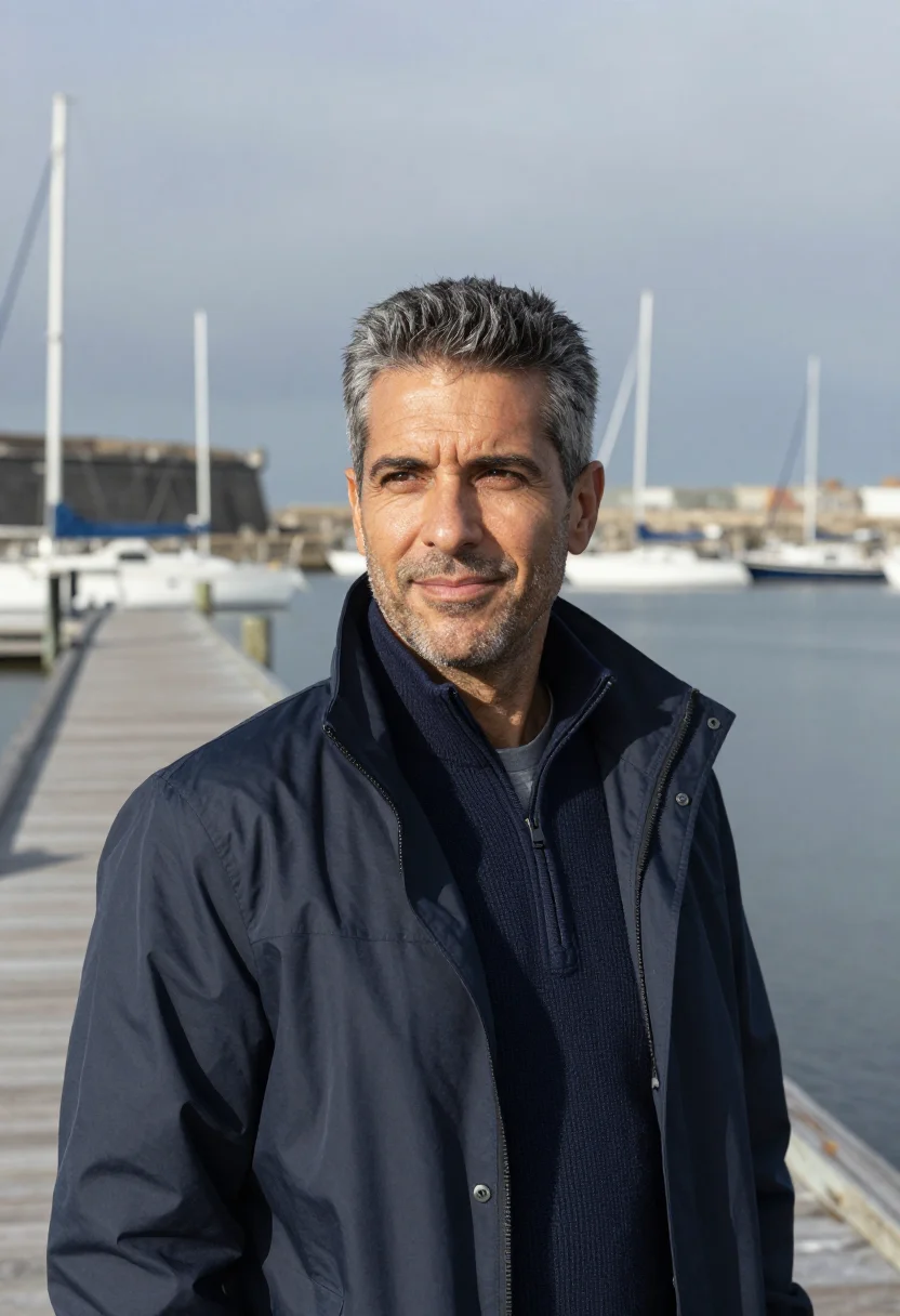 AI newport skipper navy sample — portrait of a man, Italian-American, in his early fifties, w