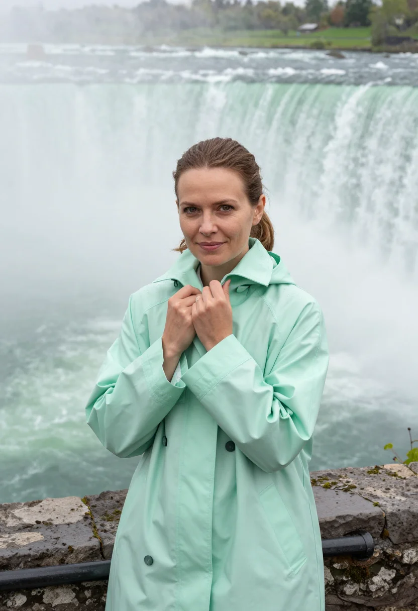 AI niagara may mist green sample — portrait of a woman, a traveller in her late thirties, of Po