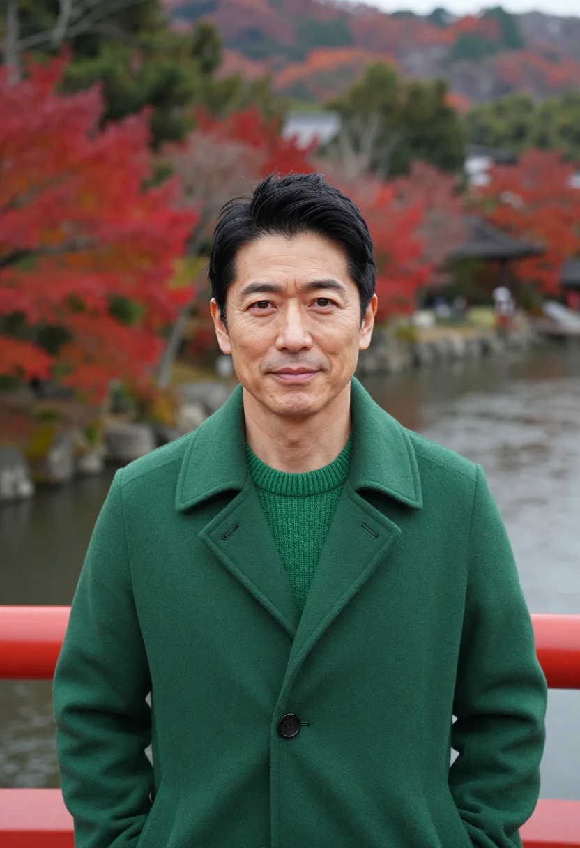 AI nikko vermilion bridge sample — portrait of a man, framed tight, head and shoulders, the bod