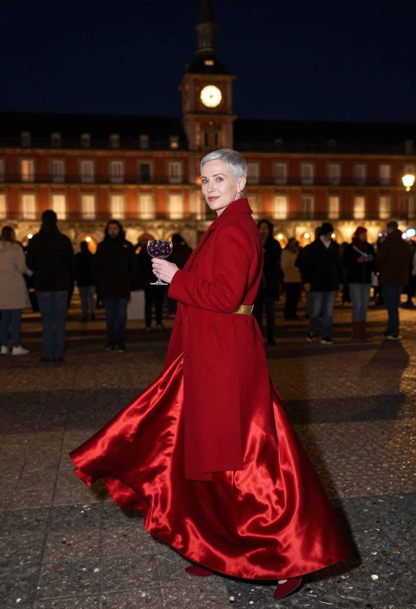 AI nochevieja puerta del sol sample — portrait of a woman, around forty-five, with cool pale skin,