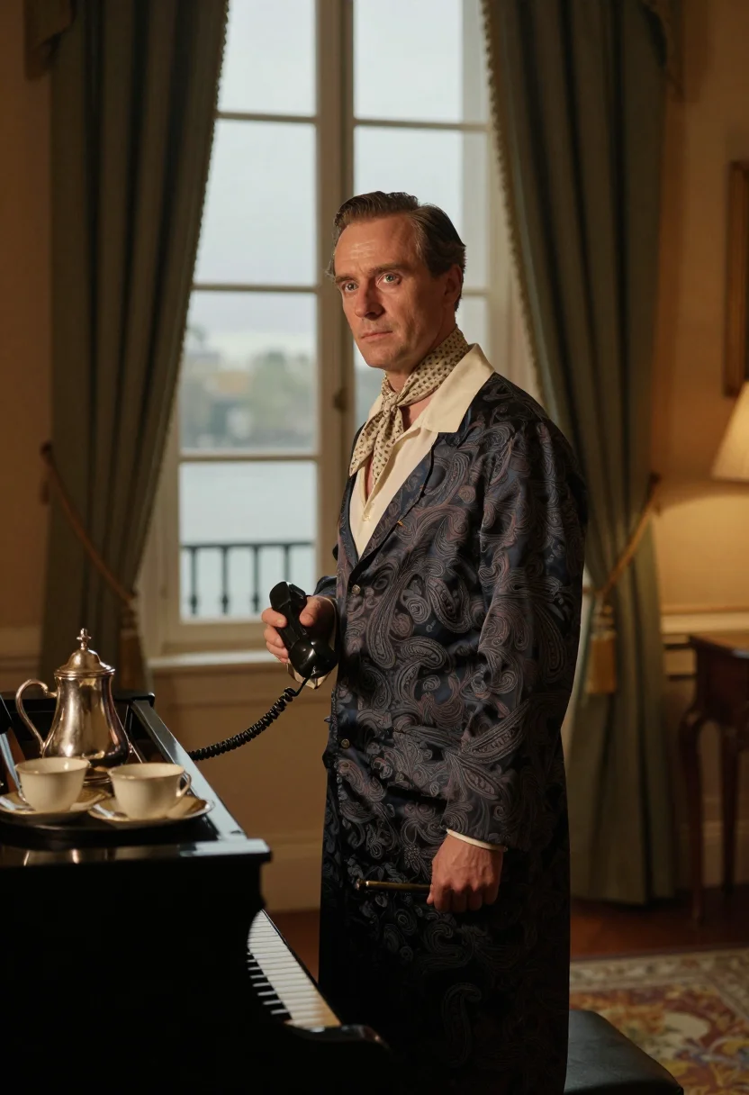 AI noel coward sample — portrait of a man, three-quarter-length portrait of an Engli