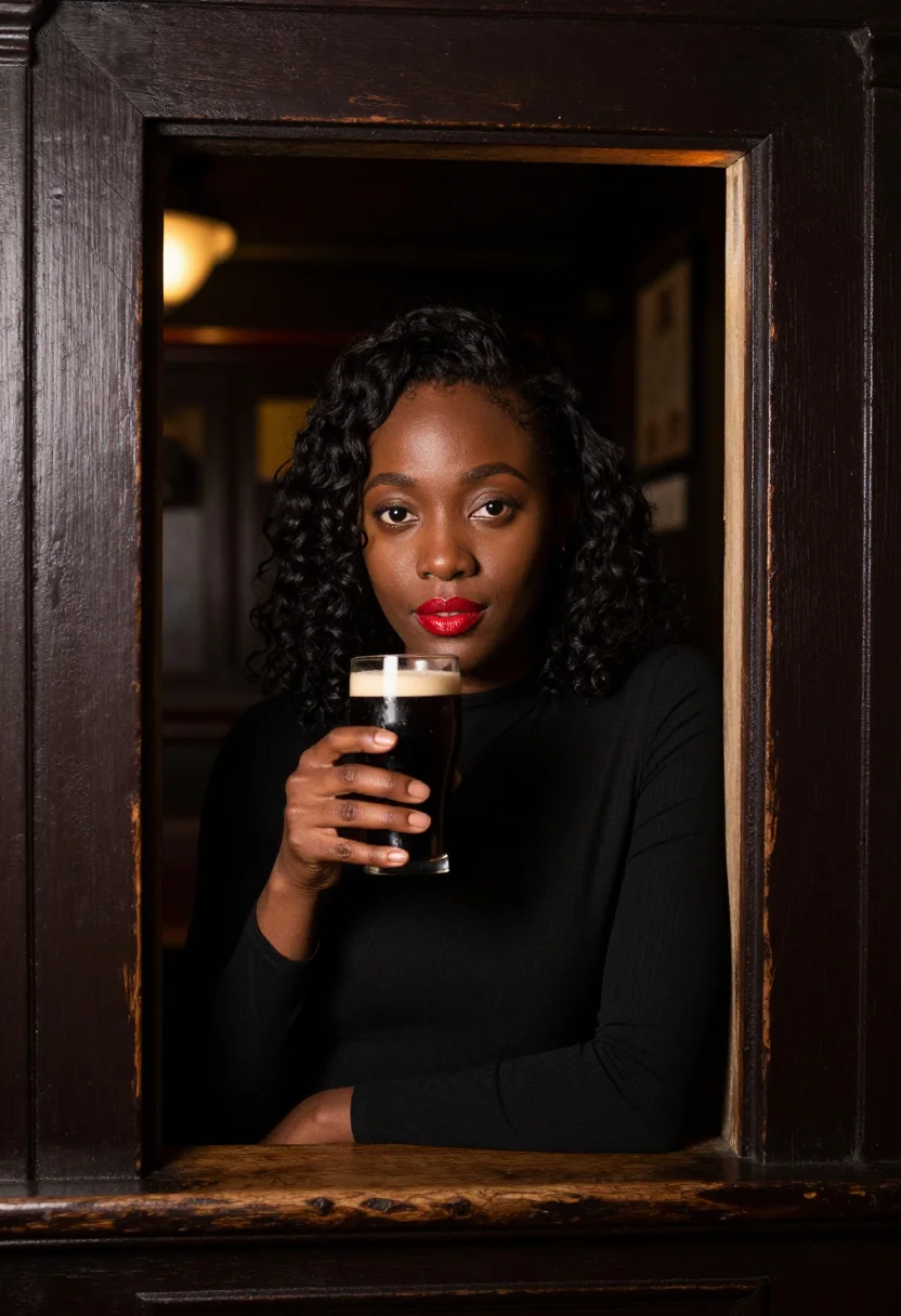 AI nollaig na mban cork red sample — portrait of a woman, framed tight, head and shoulders, the b