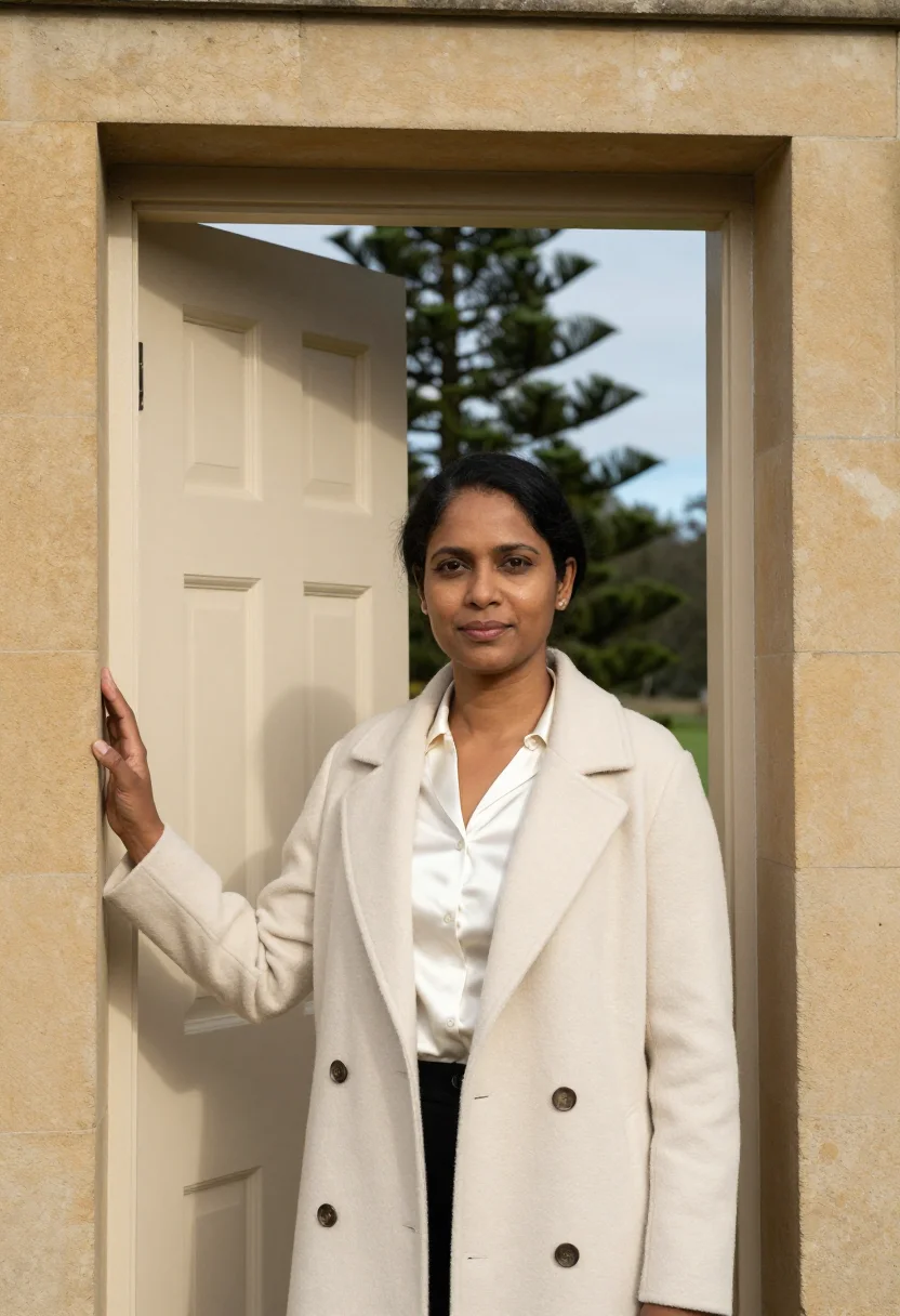AI norfolk island architect georgian sandstone sample — portrait of a woman, an architect, a South-Asian woman in he