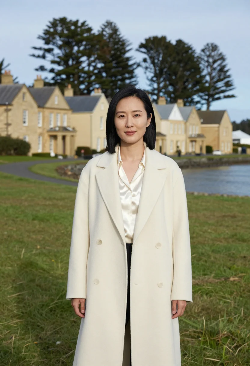 AI norfolk island architect georgian sandstone sample — portrait of a woman, an architect, an East-Asian woman in he