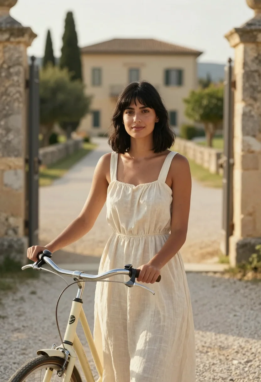 AI normal people marianne italy villa summer sample — portrait of a woman, a Greek woman in her early twenties wit