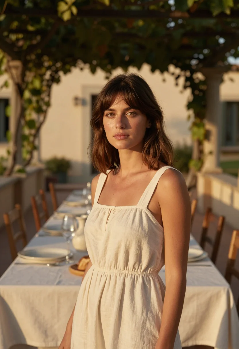 AI normal people marianne italy villa summer sample — portrait of a woman, a French woman in her early twenties wi