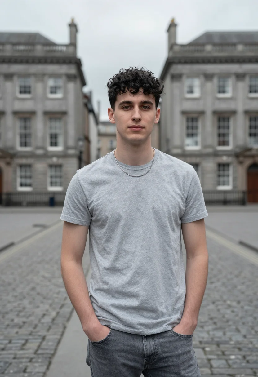 AI normal people trinity dublin connell chain sample — portrait of a man, an Irish man in his early twenties with w