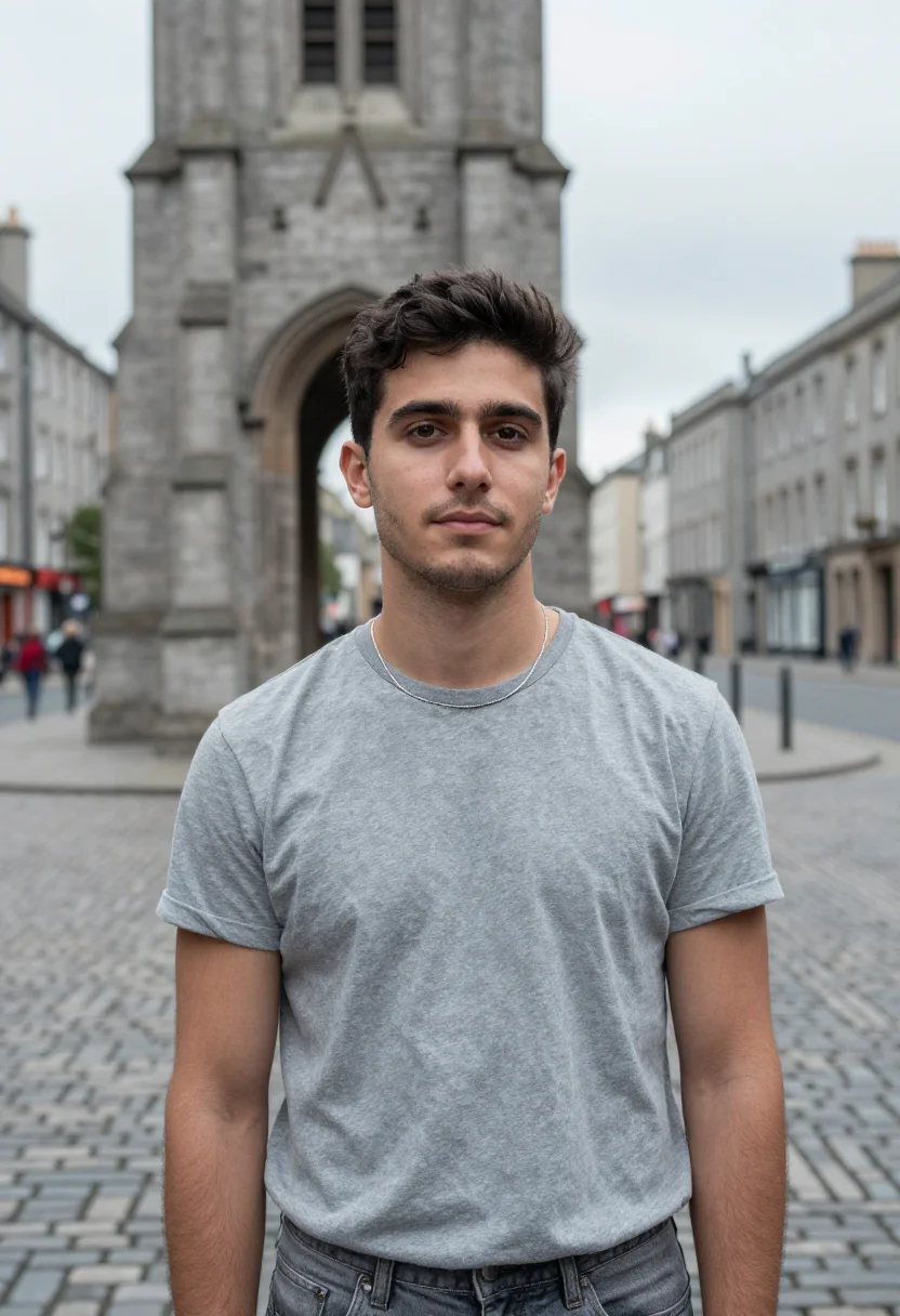 AI normal people trinity dublin connell chain sample — portrait of a man, an English man in his early twenties with
