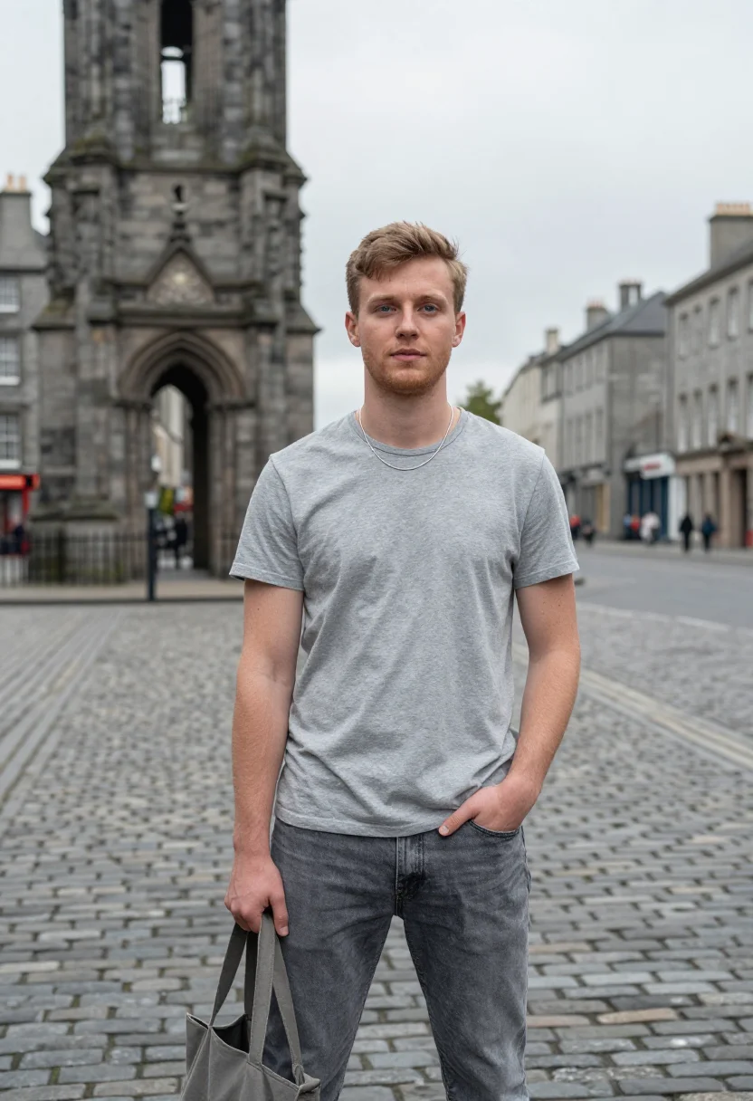 AI normal people trinity dublin connell chain sample — portrait of a man, a Scottish man in his early twenties with