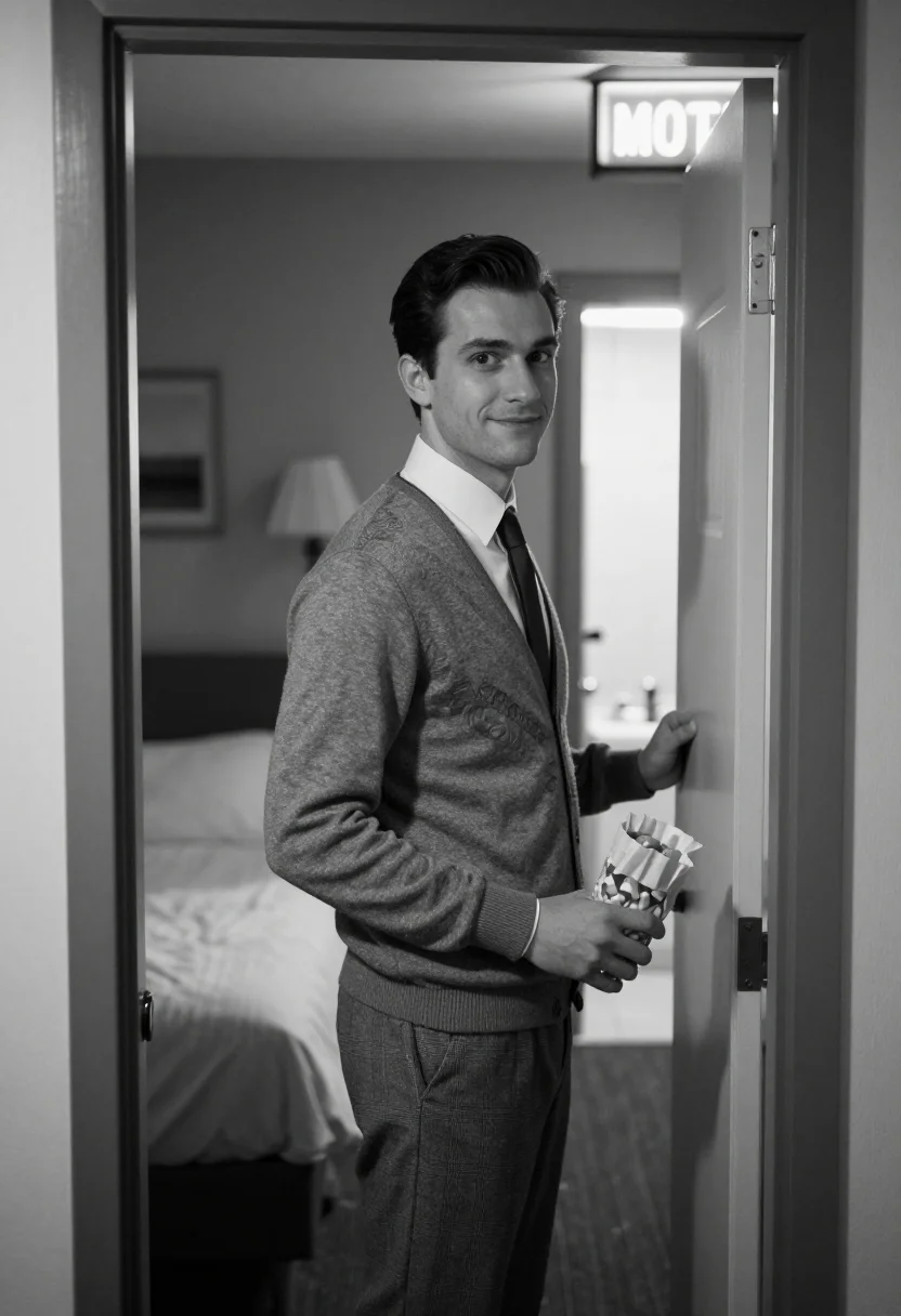 AI norman bates sample — portrait of a man, three-quarter-length portrait of a man of