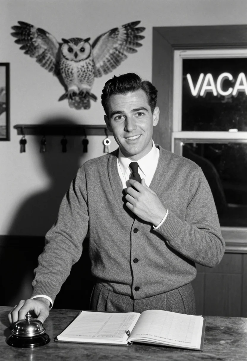 AI norman bates sample — portrait of a man, close half-length portrait of a man of We
