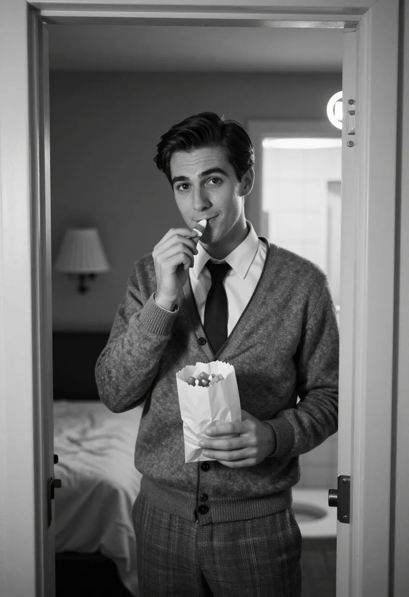 AI norman bates sample — portrait of a man, close half-length portrait of a man of We