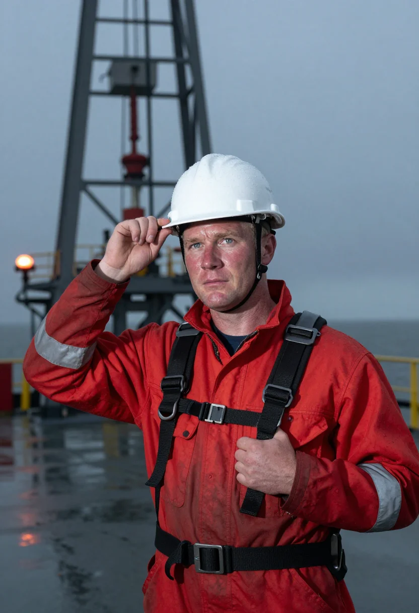 AI north sea rig sample — portrait of a man, waist-up three-quarter portrait of a Scot