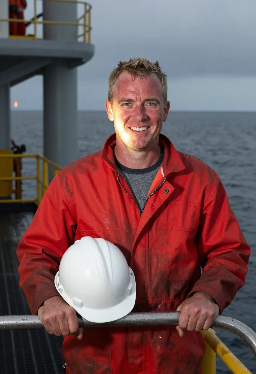 AI north sea rig sample — portrait of a man, chest-up portrait of a Scottish man in hi