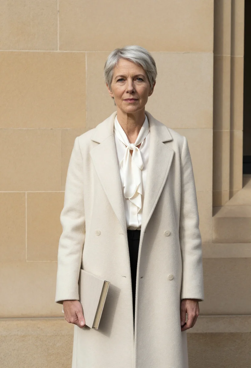 AI north terrace professor sandstone cream sample — portrait of a woman, a professor in her mid-fifties with pal