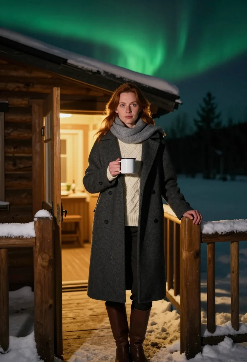 AI northern lights sample — portrait of a traveller, half-length portrait of a Western-E