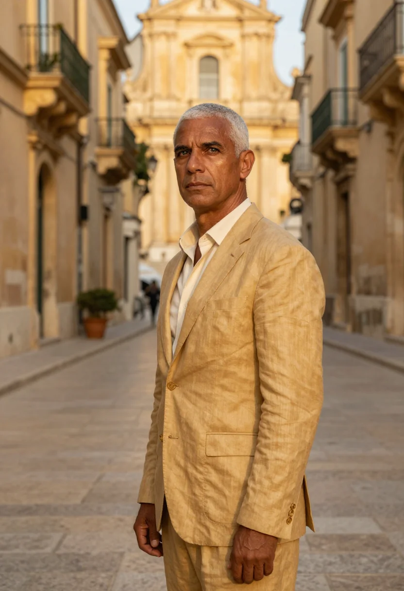 AI noto architect golden baroque sample — portrait of a man, in his early fifties, with deep bronzed s